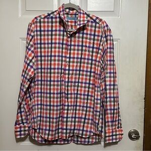 Ateseta Firenze Dress Shirt 42/16.5 Long Sleeve Button Up Stripe Print‎ Vibrant